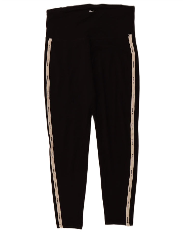 REEBOK Womens Leggings UK 12/14 Medium Black Cotton