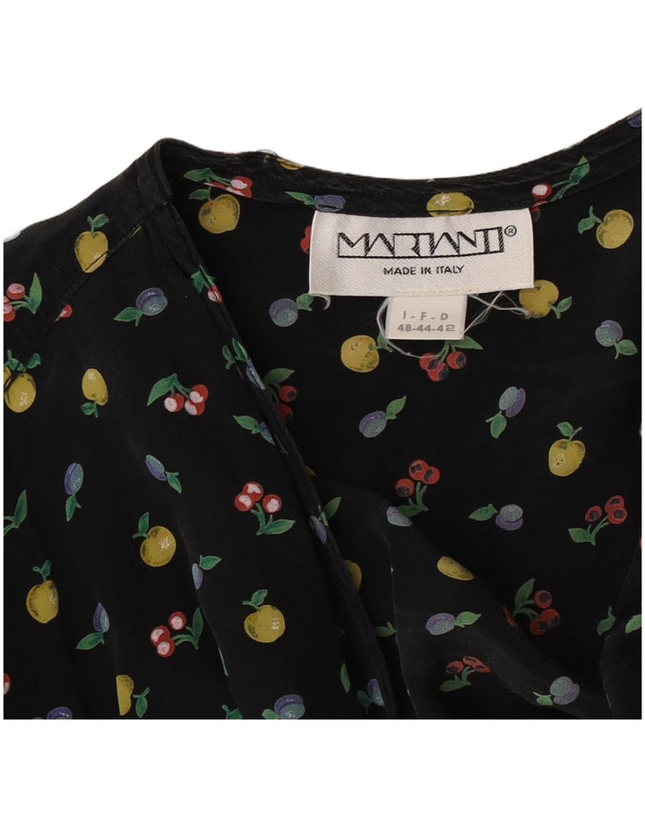 Top camicetta vintage da donna con motivo astratto IT 48 XL Nero