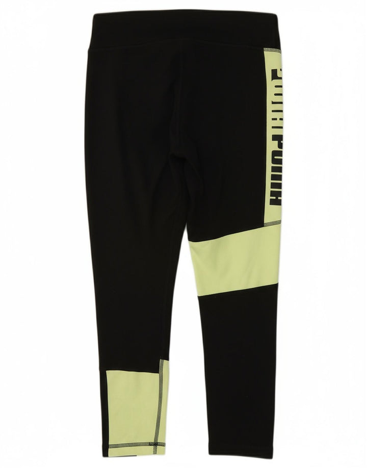 PUMA Girls Graphic Leggings 11-12 Years Medium Black Colourblock