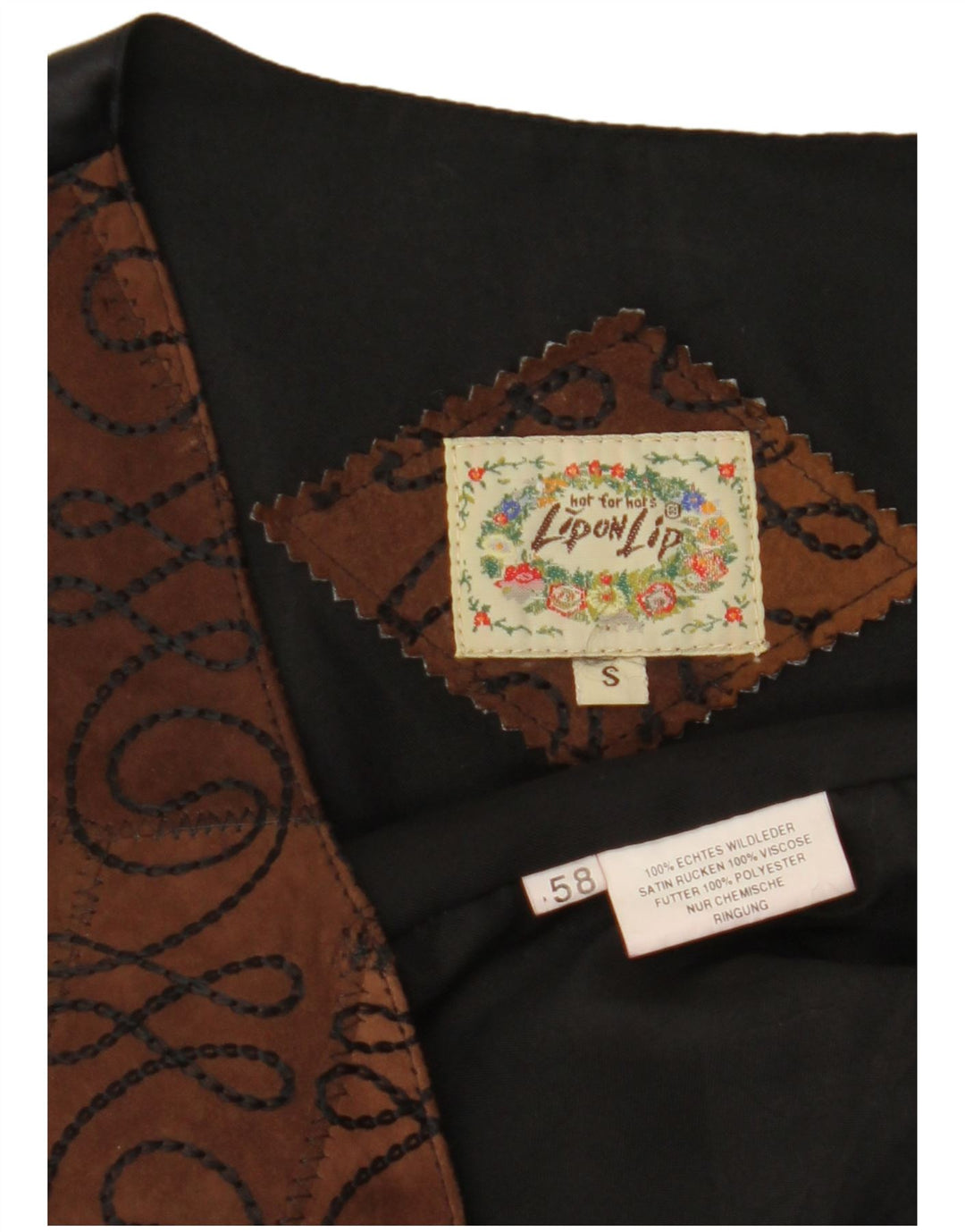 Gilet da uomo in pelle scamosciata VINTAGE piccolo in pelle Paisley marrone