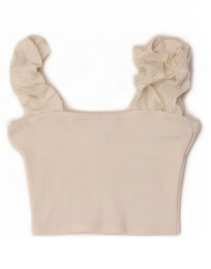 Top corto da donna Zara UK 12 poliestere bianco medio