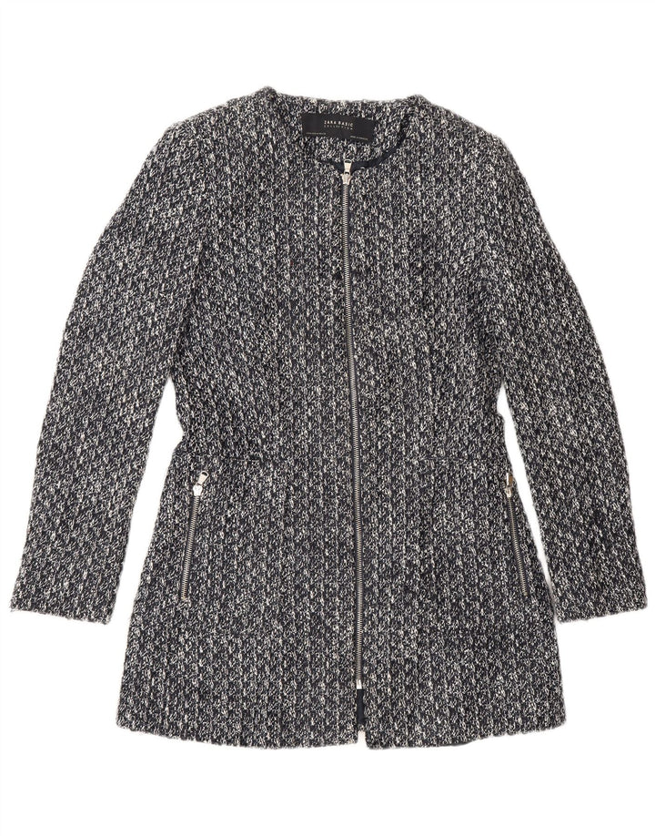 Giacca blazer con zip intera da donna Zara UK 12 Cotone grigio medio