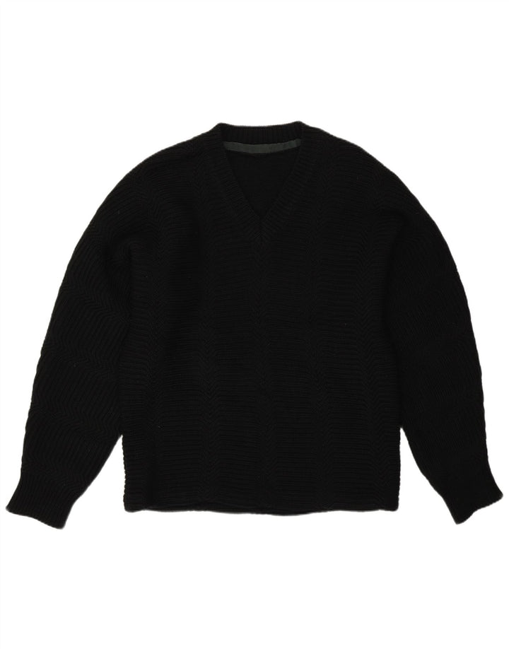 Maglione vintage da uomo con scollo a V grande nero