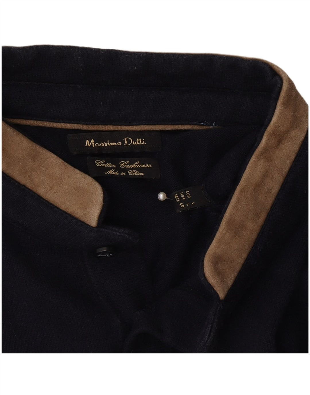 Massimo Dutti Maglione da uomo con bottoni e collo grande in cotone blu navy