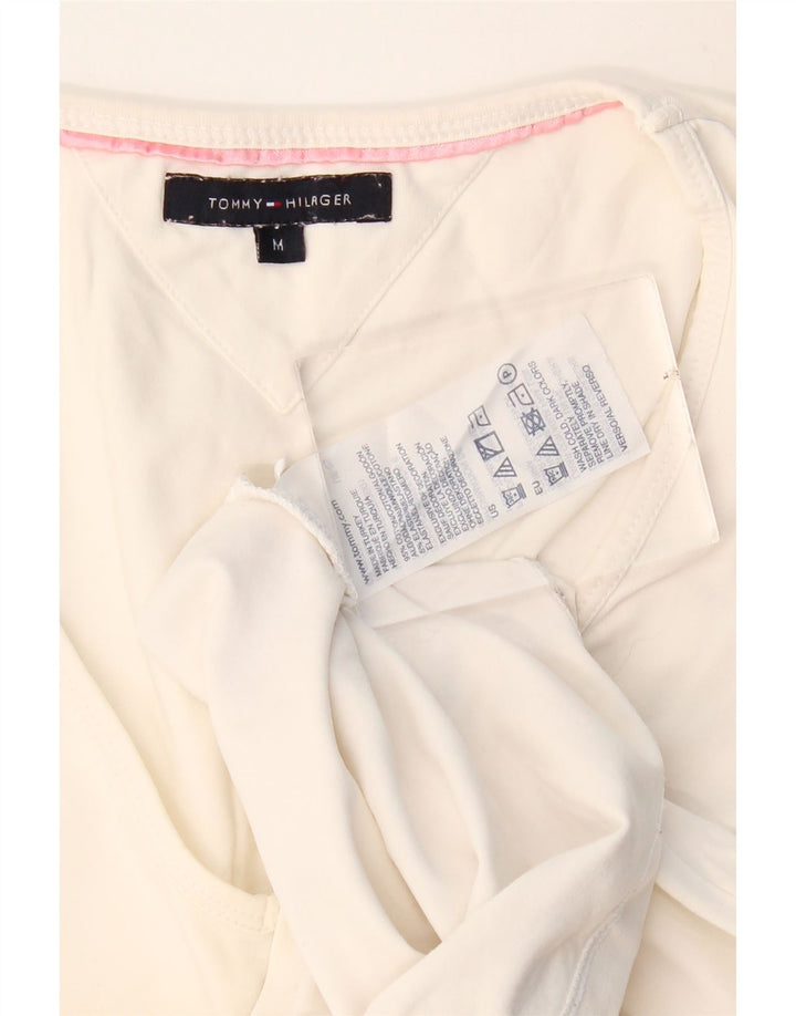 Tommy Hilfiger Donna Top Manica Lunga UK 12 Medio Bianco Cotone