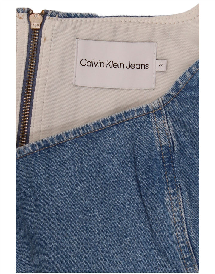 CALVIN KLEIN JEANS Top corto in denim senza maniche da donna UK 6 XS Blu