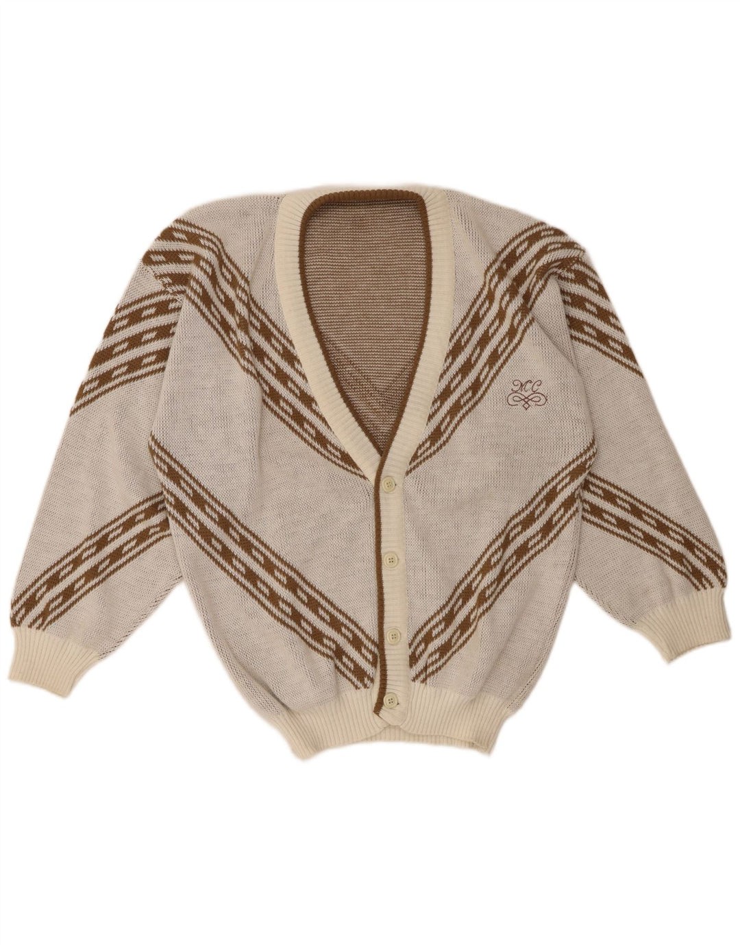 Maglione cardigan da uomo vintage XL acrilico geometrico bianco sporco