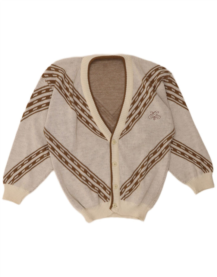 Maglione cardigan da uomo vintage XL acrilico geometrico bianco sporco