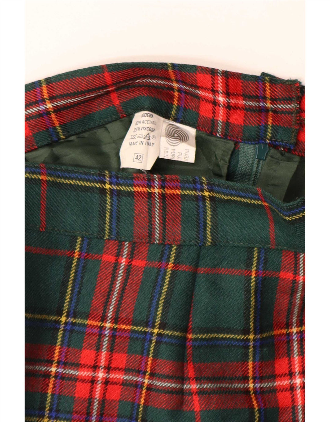 Gonna a tubino vintage da donna IT 42 media W28 lana scozzese verde