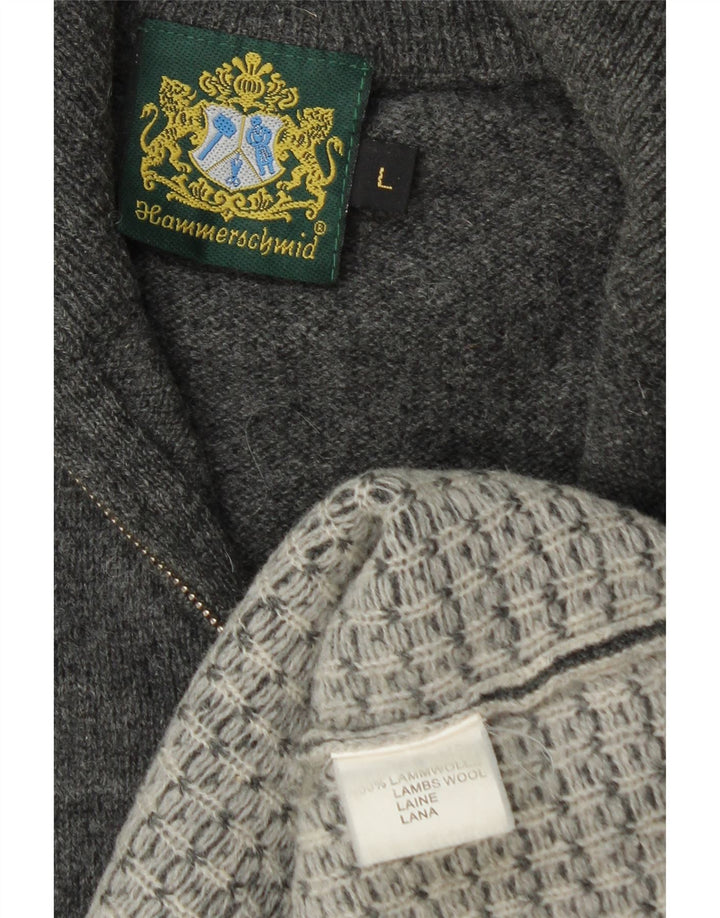 Hammerschmid Maglione da uomo con cerniera sul collo Maglione grande lana Fair Isle grigia