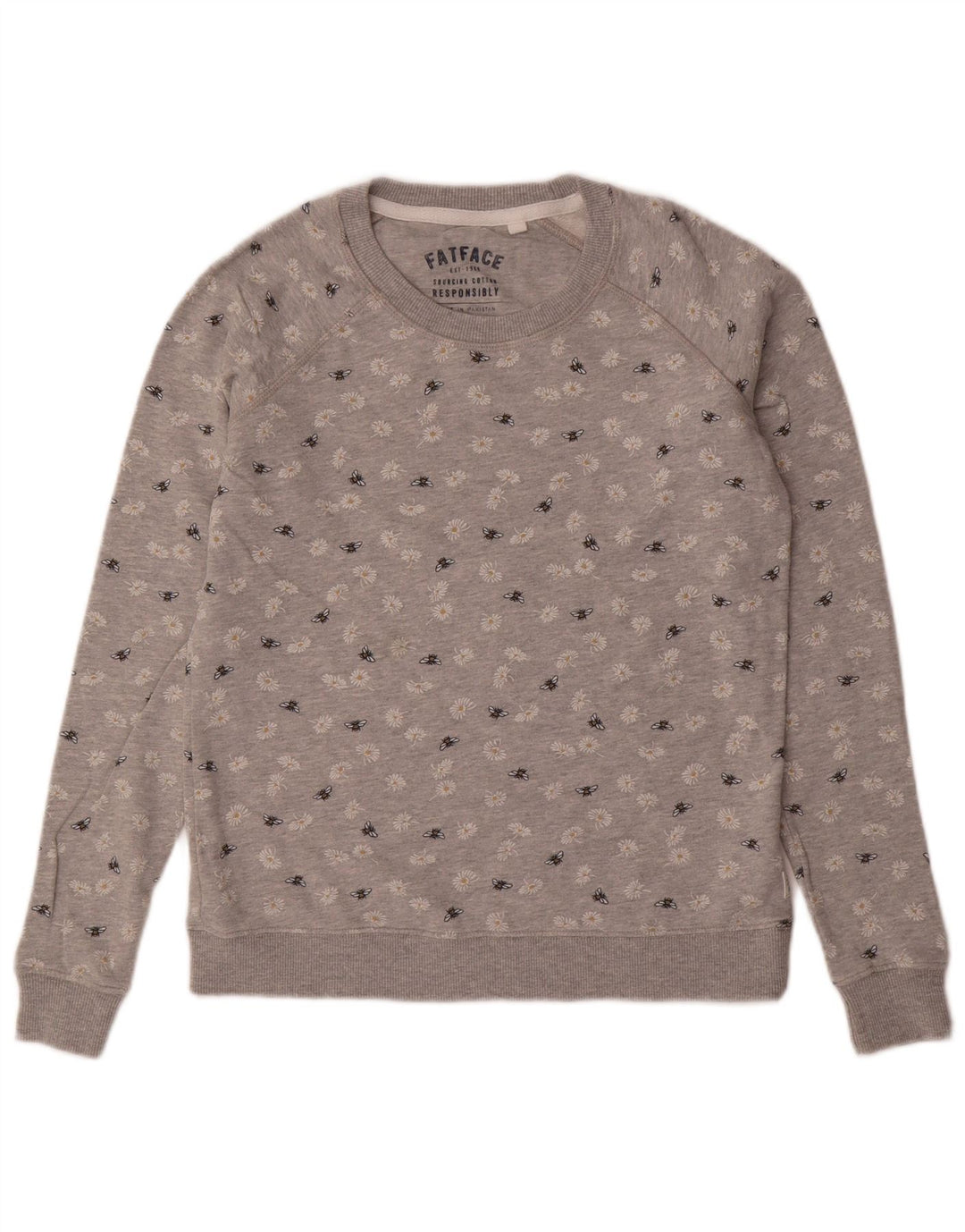 FAT FACE Felpa da donna Maglione UK 6 XS Cotone floreale grigio