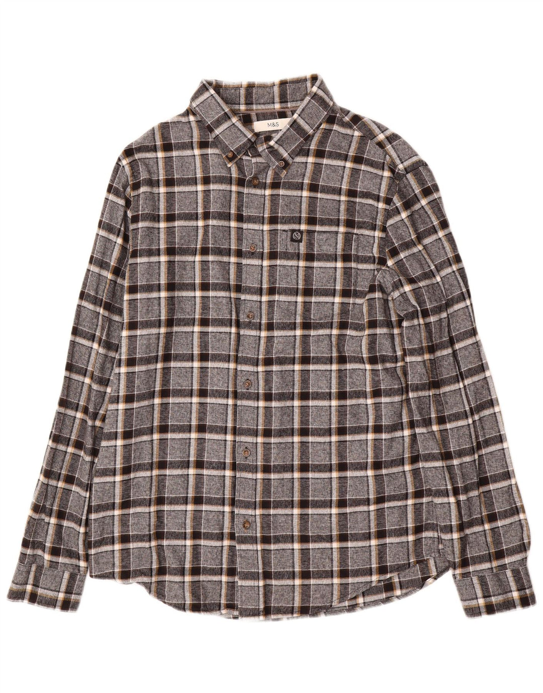 Camicia da uomo in flanella Marks & Spencer, cotone a quadri grigi grandi