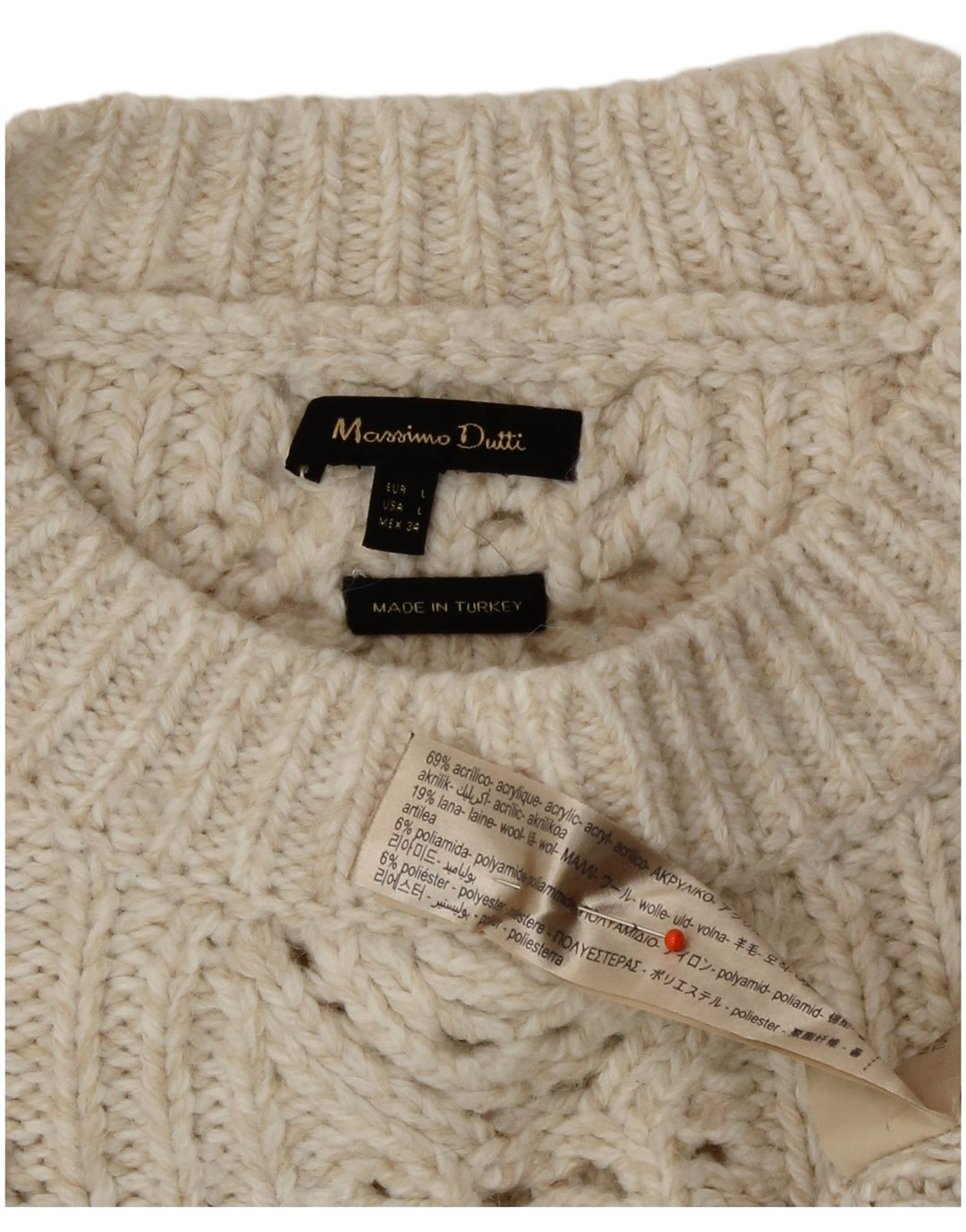 Maglione maglione girocollo da donna Massimo Dutti UK 16 grande bianco sporco