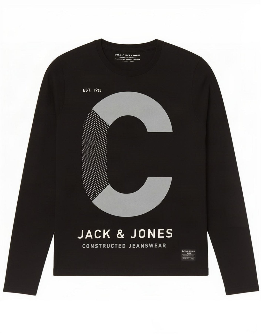 Jack & Jones Top grafico da uomo a maniche lunghe in cotone nero medio