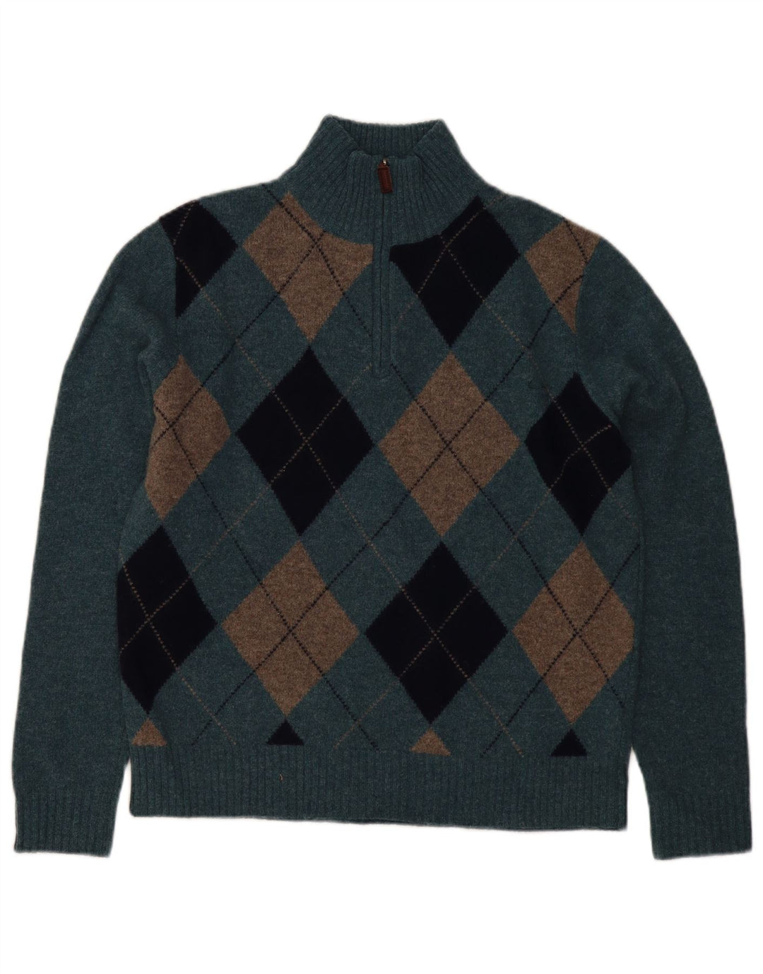 J. Crew Maglione da uomo con zip e collo in lana d'agnello blu medio a rombi/diamanti