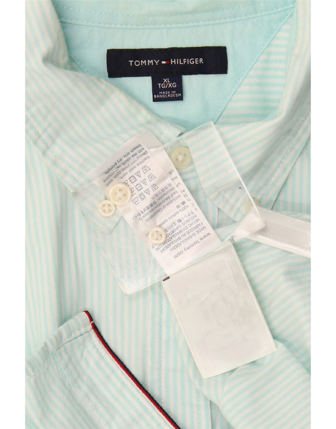 TOMMY HILFIGER Camicia Uomo XL Turchese Gessato Cotone