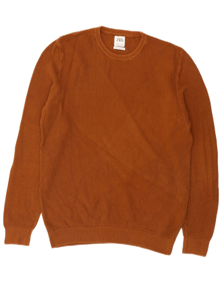 Maglione maglione girocollo da uomo Zara grande in cotone marrone