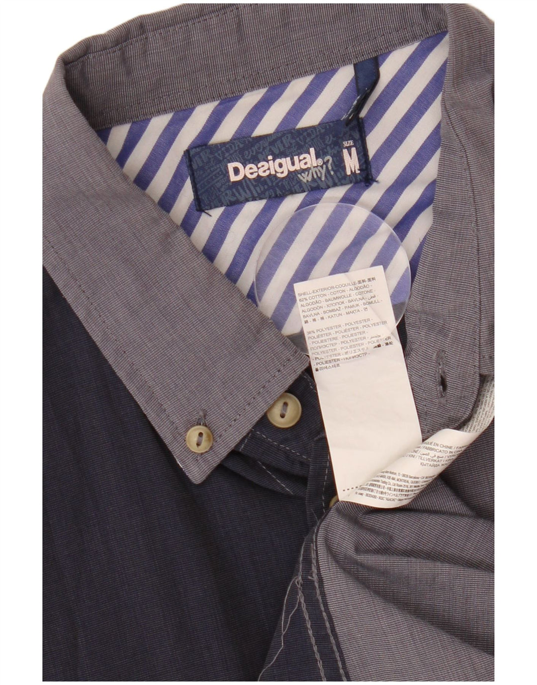 DESIGUAL Camicia grafica da uomo in cotone color block medio blu navy