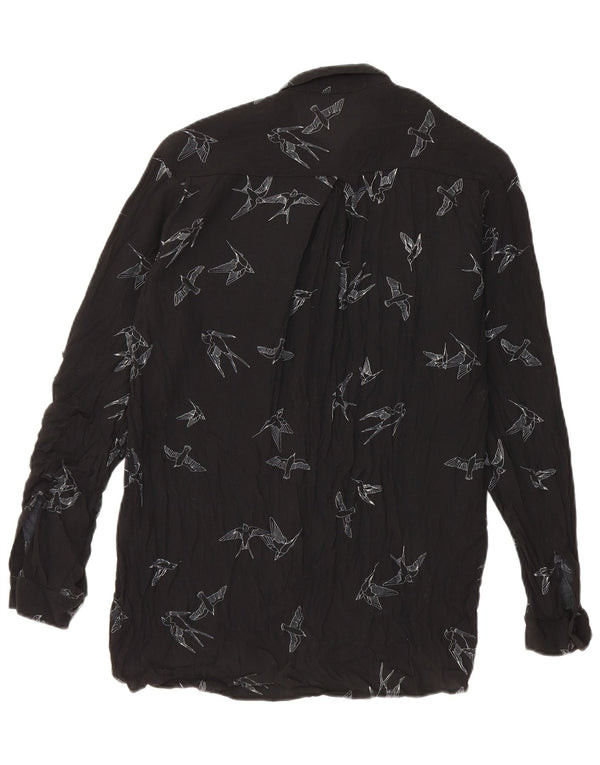 Zara Donna Camicia Oversize con Grafica Camicetta UK 6 XS Nera Viscosa
