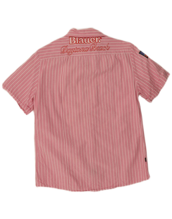 Camicia da uomo a maniche corte con grafica Blauer, cotone a righe grandi rosa