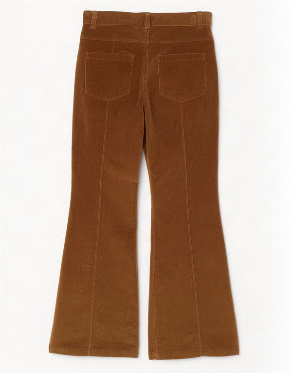 Pantaloni vintage da donna in velluto a coste svasati UK 10 piccoli W28 L30 cotone marrone