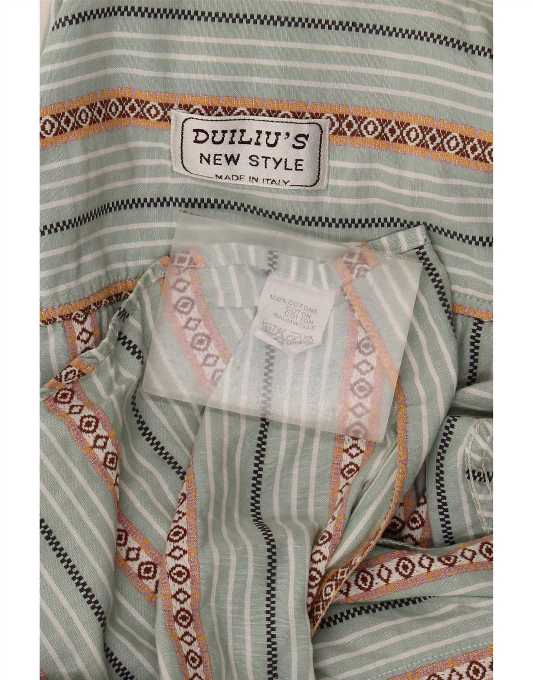 Camicia vintage da uomo a maniche corte in cotone a righe verde medio