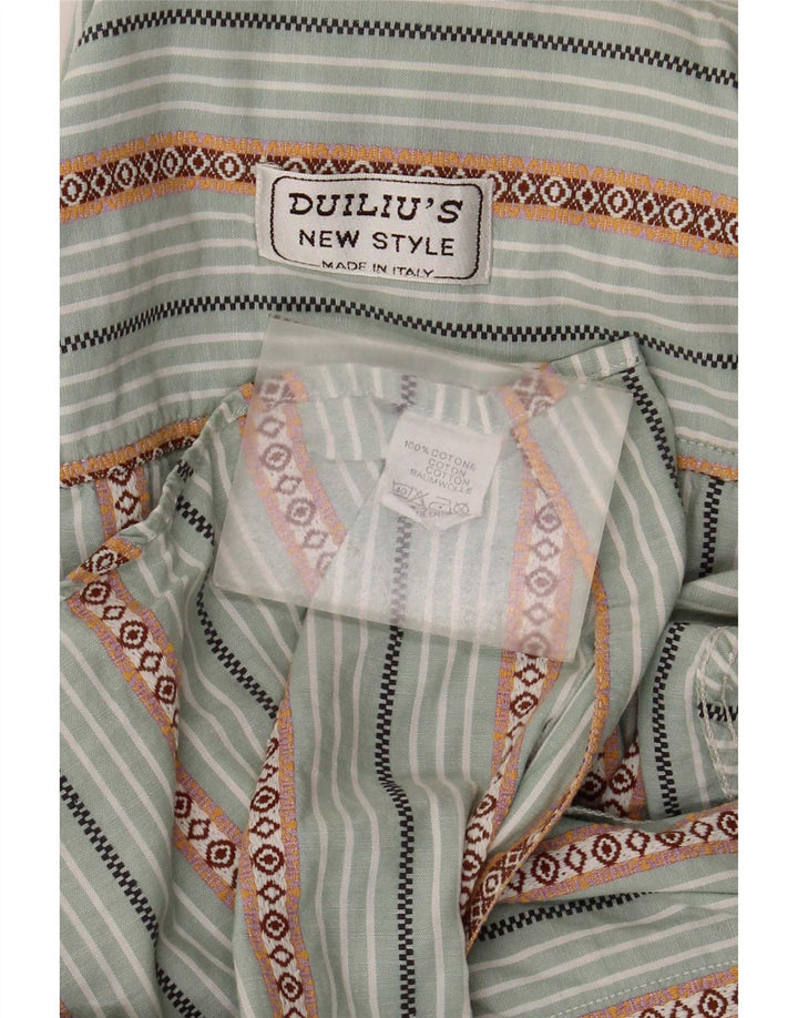 Camicia vintage da uomo a maniche corte in cotone a righe verde medio