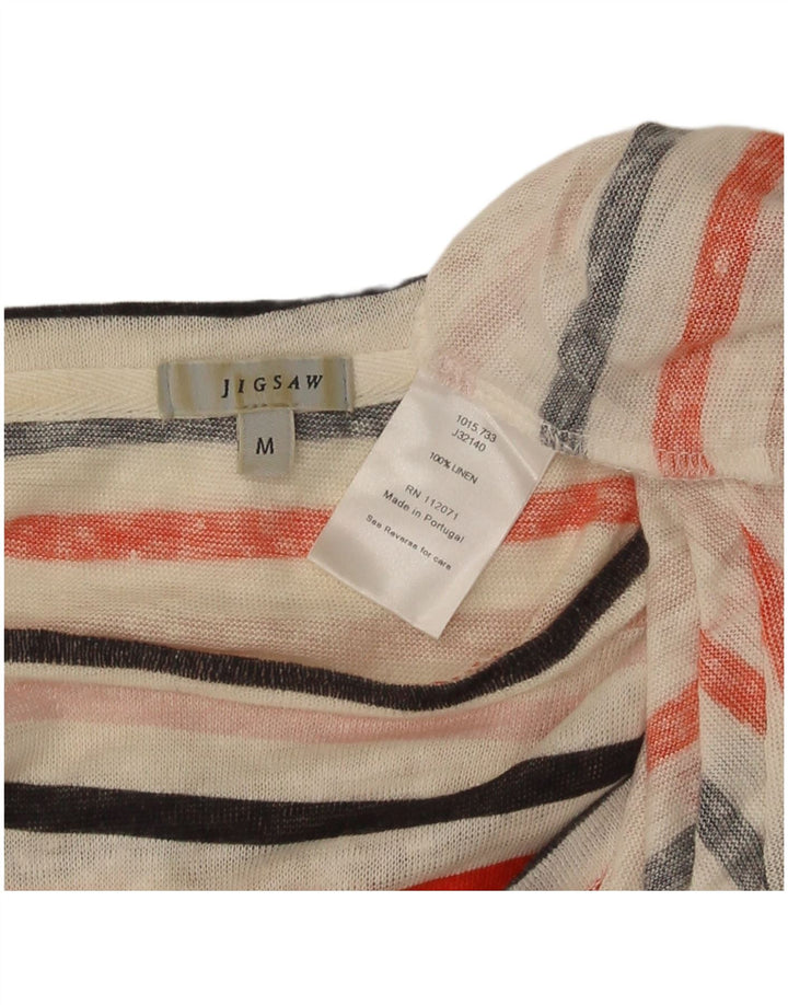 Jigsaw Top da donna a maniche lunghe UK 12 Lino a righe multicolore medio