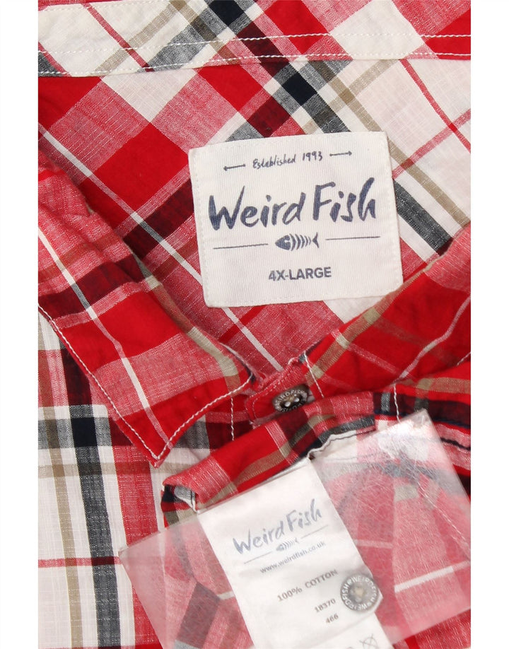 Camicia a maniche corte da uomo Weird Fish 4XL in cotone a quadri rossi