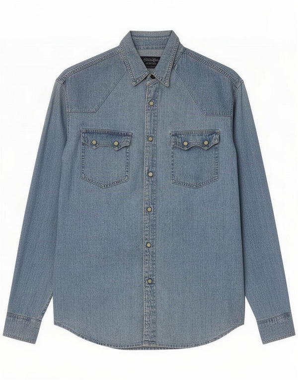 Cintura in cotone Camicia di jeans western da uomo grande blu