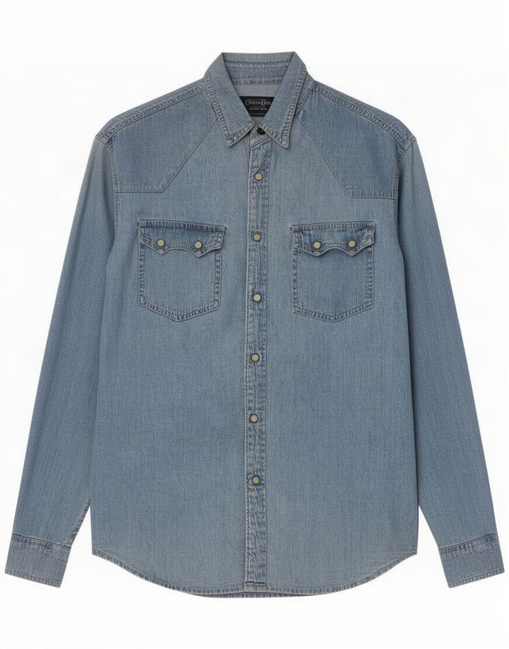 Cintura in cotone Camicia di jeans western da uomo grande blu