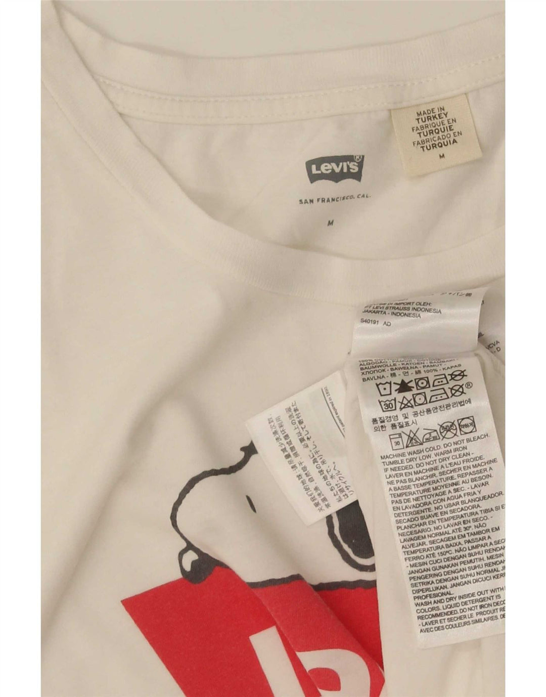 T-shirt grafica da donna Levi's Top UK 12 cotone bianco medio