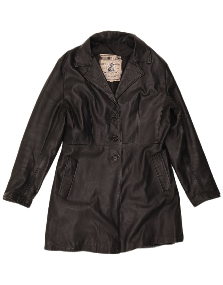 Cappotto in pelle da donna vintage IT 46 grande in pelle nera
