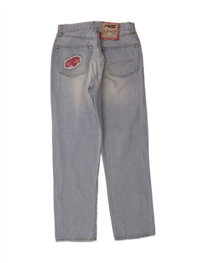 CHEWAN Womens Graphic Straight Jeans W30 L33 Blue Vintage Chewan and Second-Hand Chewan from Messina Hembry 