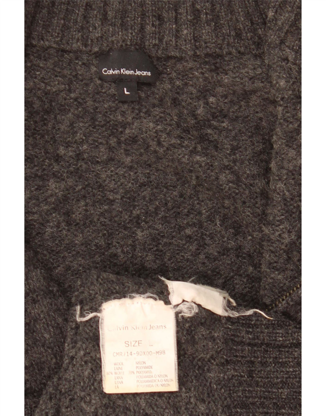 Maglione cardigan da donna Calvin Klein UK 16 grande lana grigia