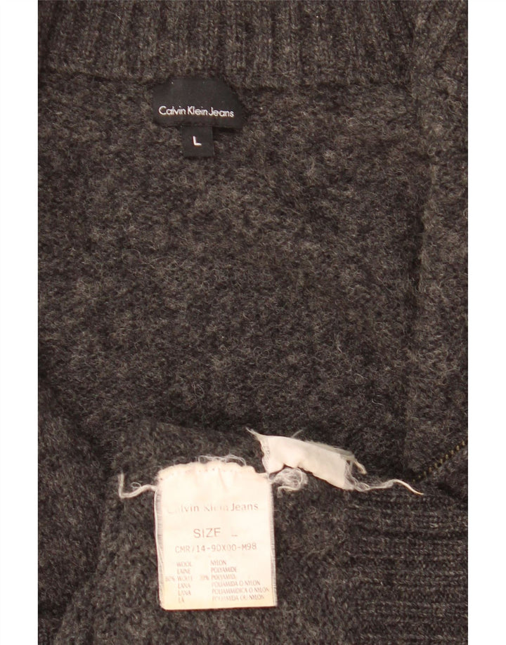 Maglione cardigan da donna Calvin Klein UK 16 grande lana grigia