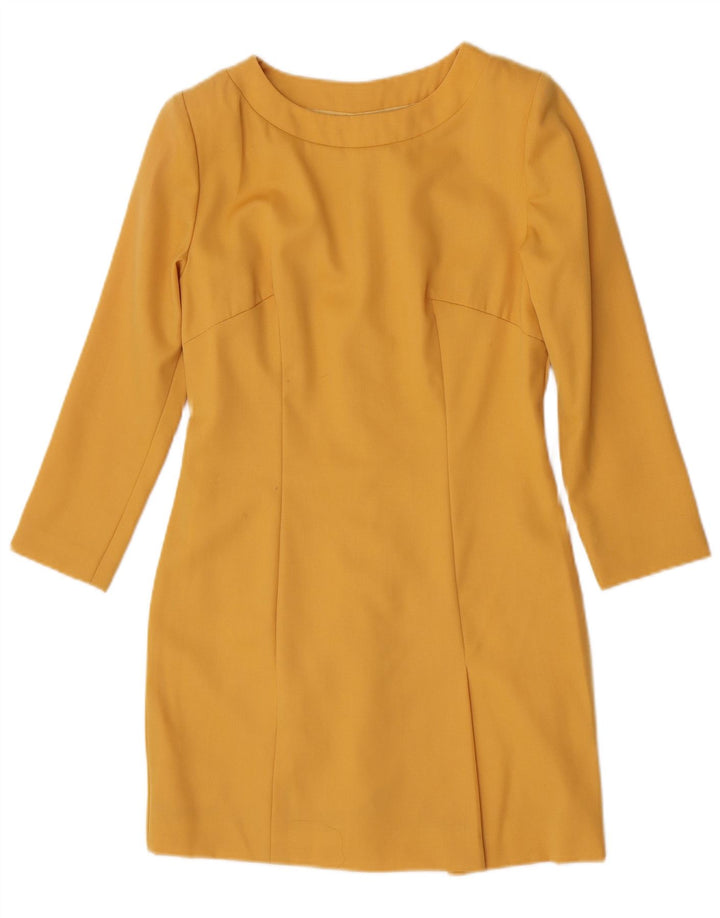 Abito tubino vintage da donna con maniche a 3/4 UK 12 giallo medio