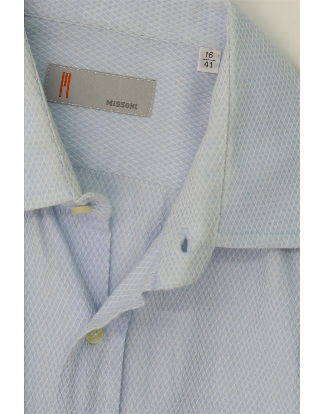 MISSONI Mens Shirt Size 41 16 Large Blue Argyle/Diamond Cotton Vintage Missoni and Second-Hand Missoni from Messina Hembry 