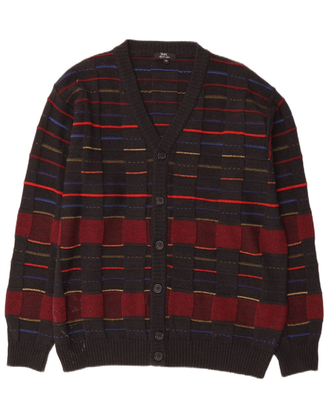 Maglione cardigan da uomo vintage IT 48 lana a quadri neri medi