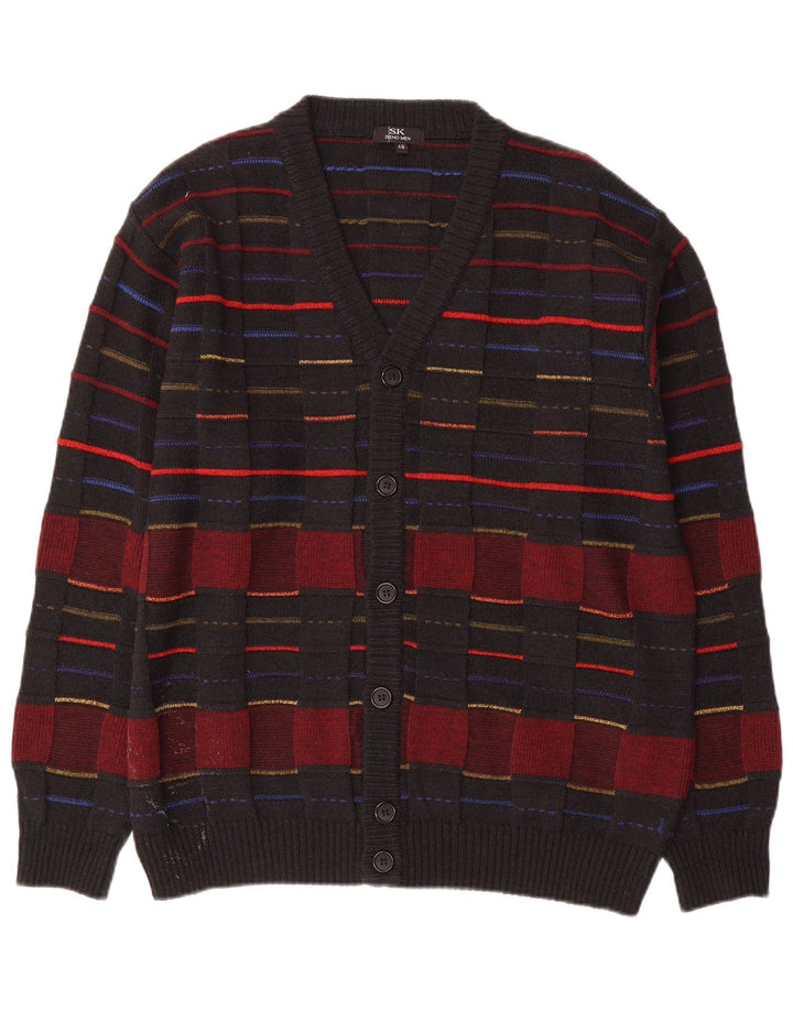 Maglione cardigan da uomo vintage IT 48 lana a quadri neri medi
