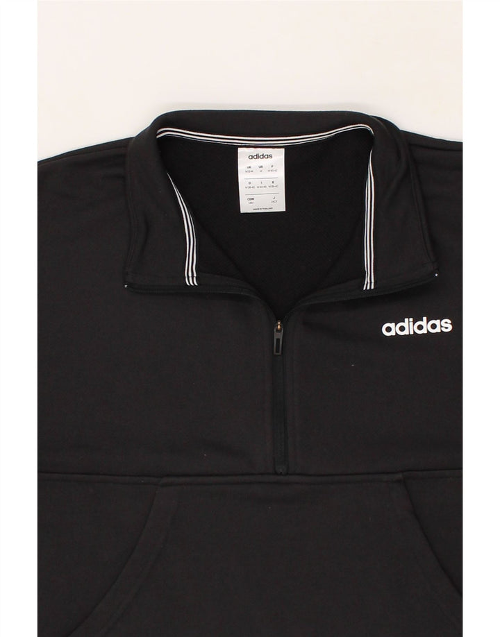 ADIDAS Womens Zip Neck Pullover Tracksuit Top UK 12/14 Medium Black Vintage Adidas and Second-Hand Adidas from Messina Hembry 