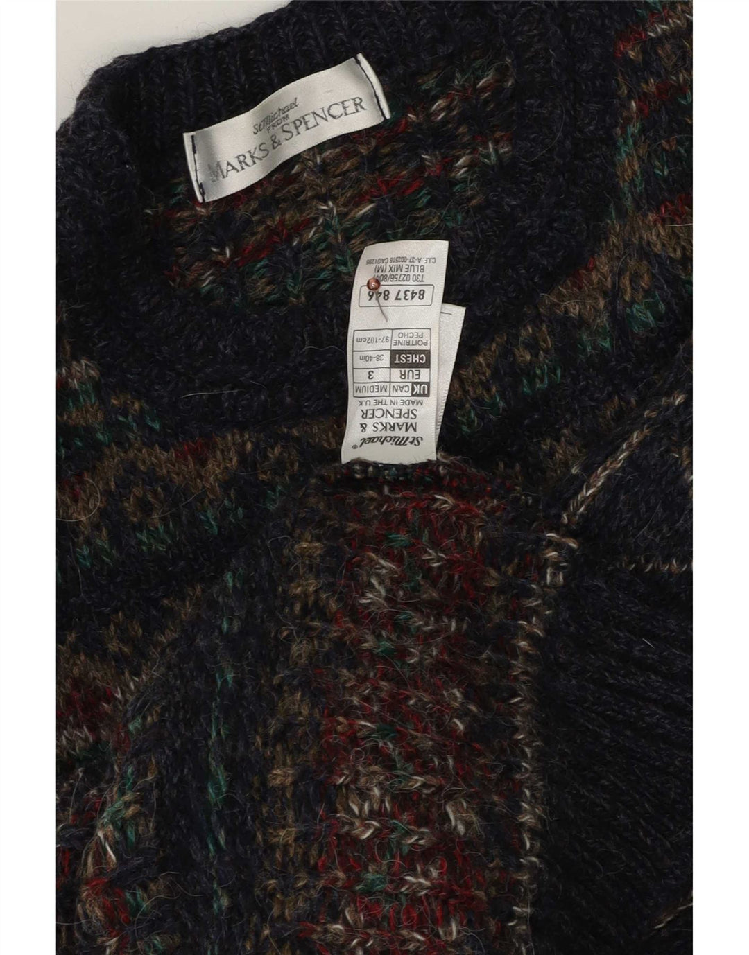Maglione maglione girocollo da uomo Marks & Spencer medio blu navy Fair Isle