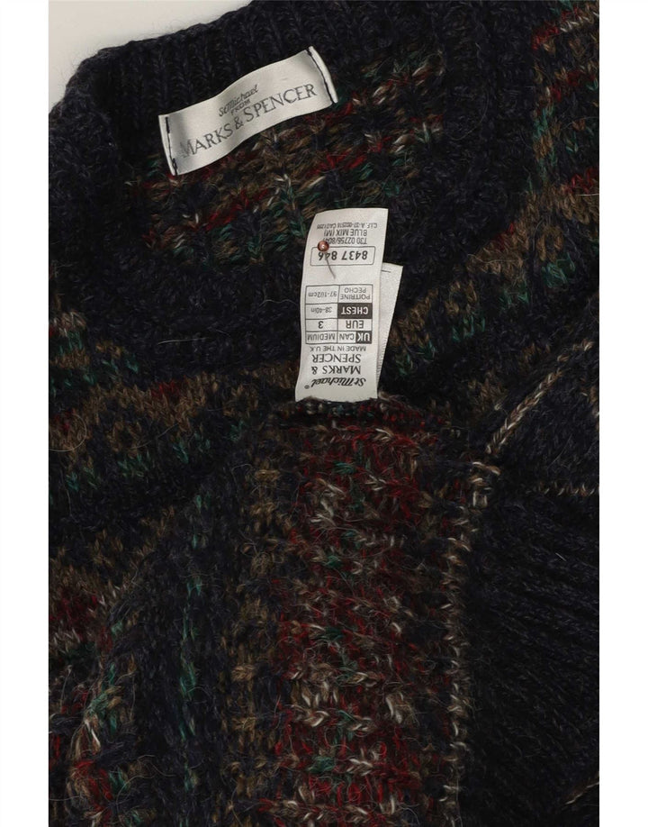 Maglione maglione girocollo da uomo Marks & Spencer medio blu navy Fair Isle