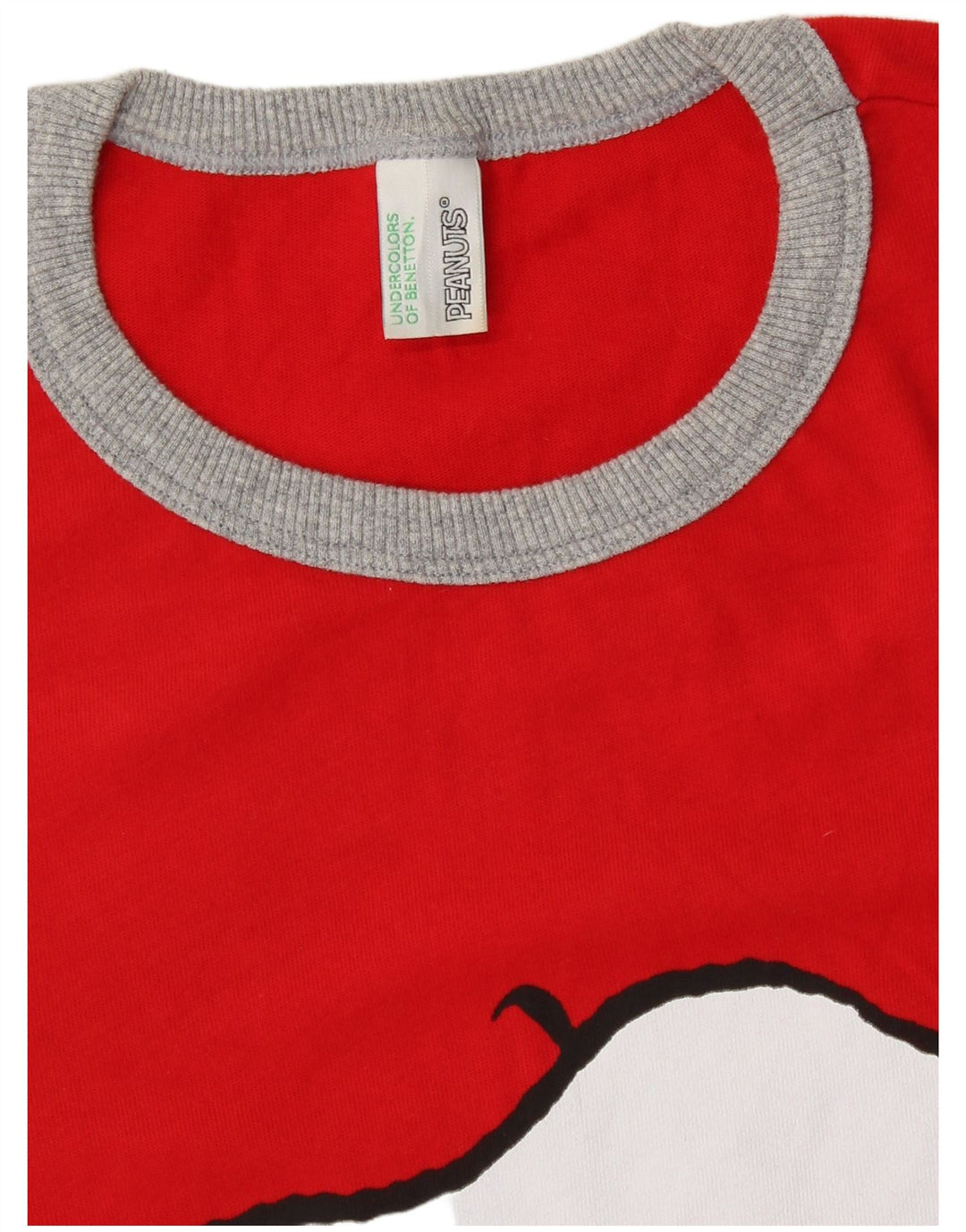 BENETTON Top grafico da donna Peanuts manica lunga UK 14 medio rosso cartone animato