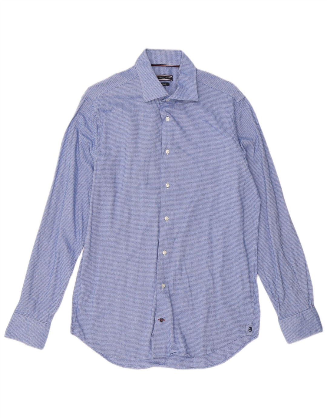 Camicia da uomo Tommy Hilfiger taglia 40 15 3/4 cotone geometrico blu medio