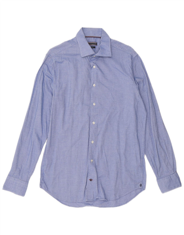 Camicia da uomo Tommy Hilfiger taglia 40 15 3/4 cotone geometrico blu medio