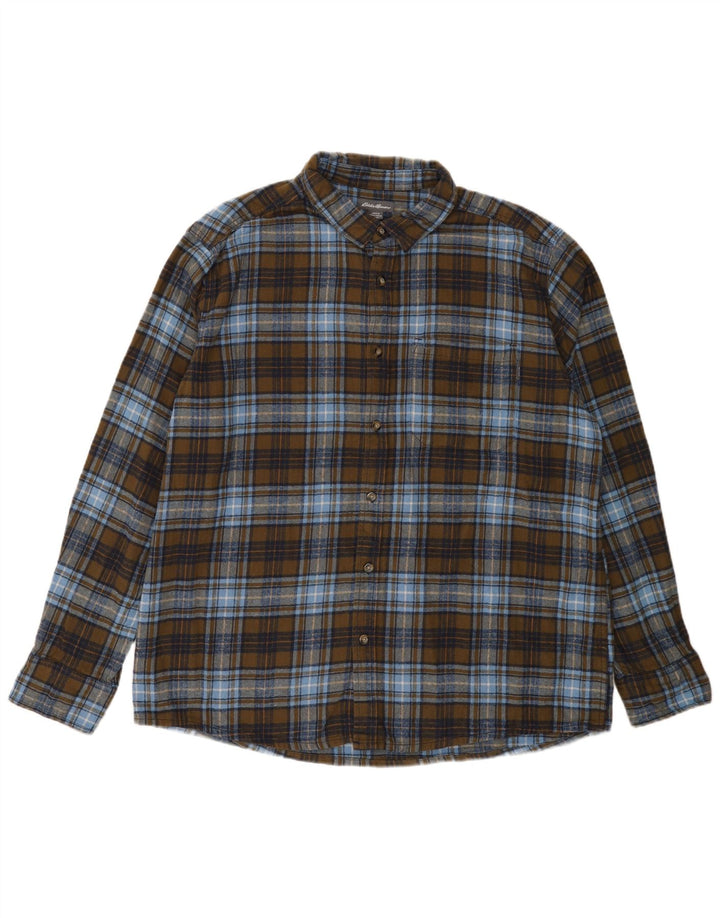 EDDIE BAUER Camicia da uomo in flanella XL in cotone a quadri kaki