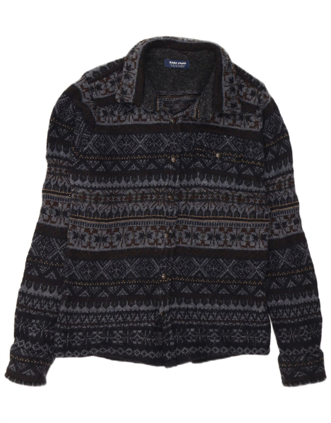 Camicia Zara per ragazzi, 15-16 anni, medio, blu navy, acrilico Fair Isle