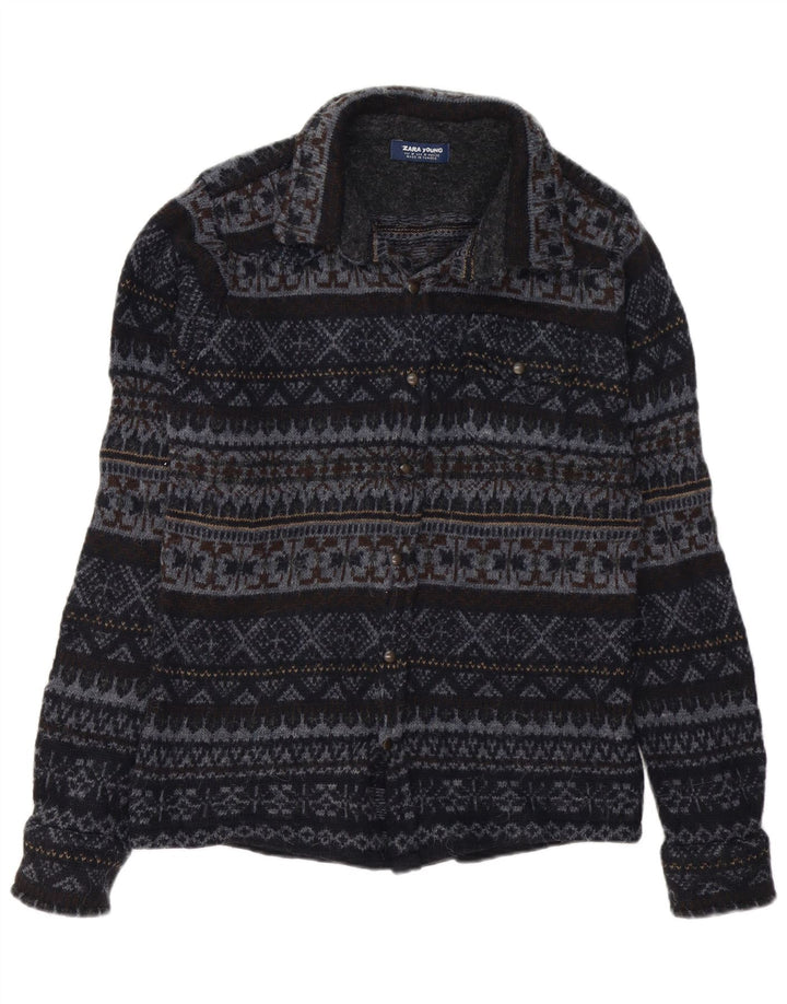 Camicia Zara per ragazzi, 15-16 anni, medio, blu navy, acrilico Fair Isle