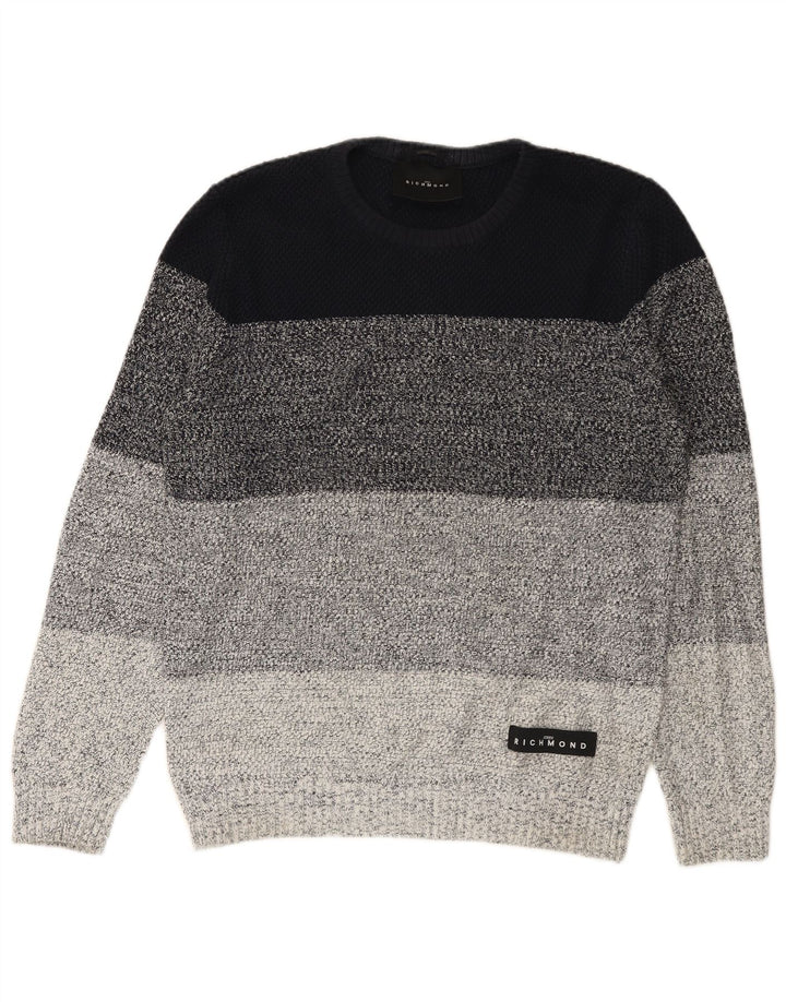 Maglione maglione girocollo da uomo Richmond di grandi dimensioni in cotone a righe multicolori